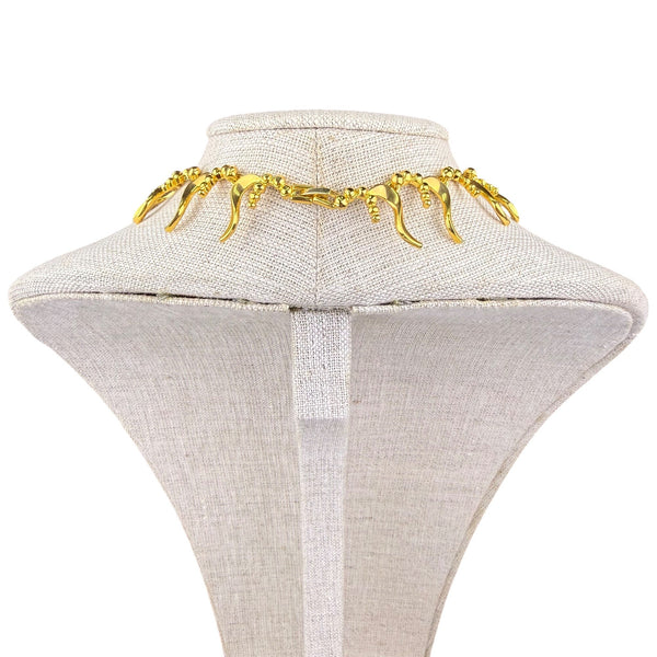 Gold Tone Womens Necklace W/ Faux Pearls & Crystals Branch Design