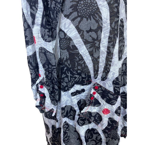 Top Ligne Women's Black & White Floral Tunic Lightweight Knit V Neck Size M