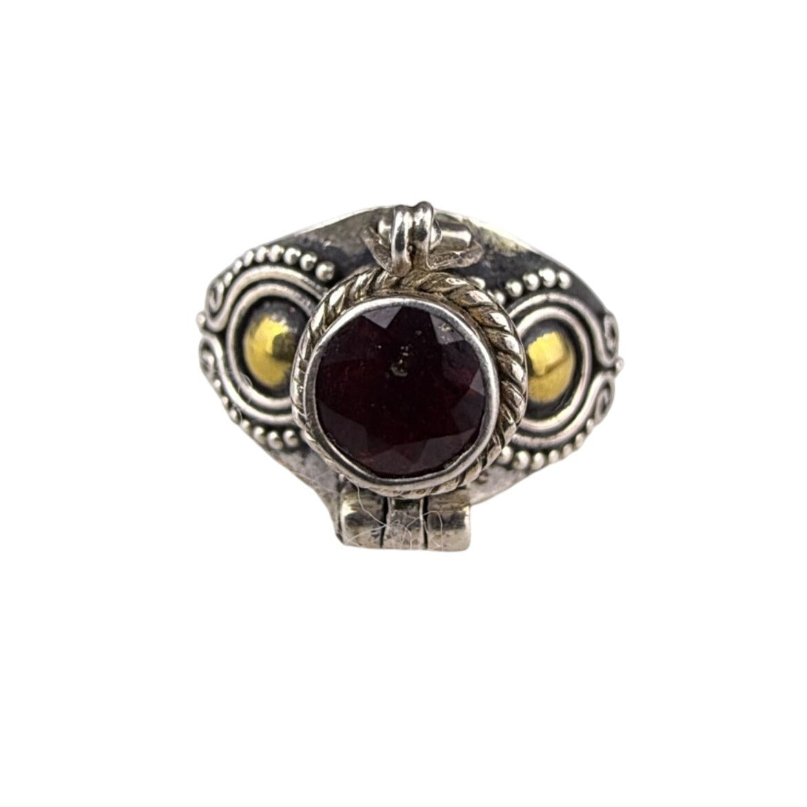 Sterling Silver Womens Garnet Poison Ring Unique Hinged Design Trinket Size 6