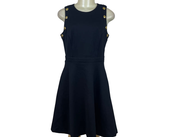 White House Black Market Womens Black Sleeveless Gold-Button Detail A-Line Dress Size 6