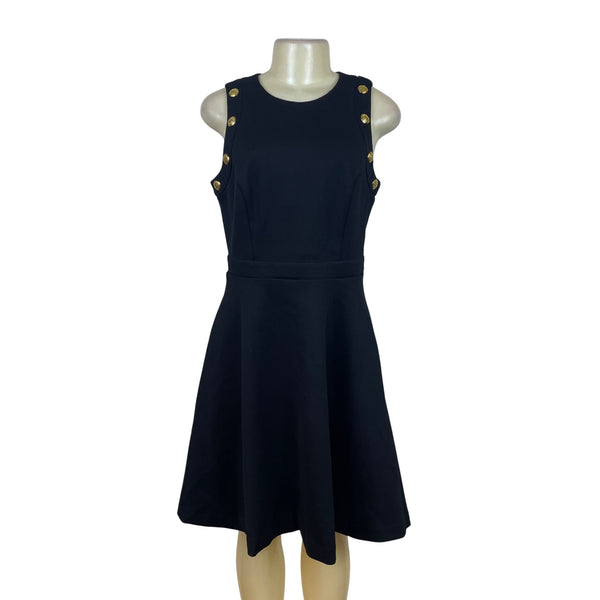 White House Black Market Womens Black Sleeveless Gold-Button Detail A-Line Dress Size 6