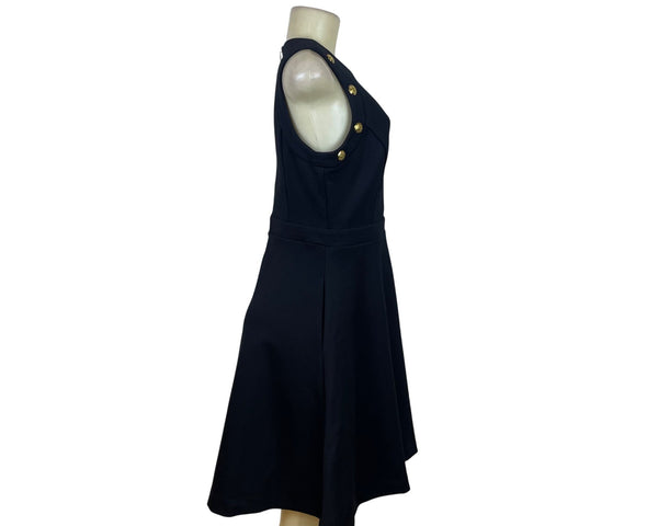White House Black Market Womens Black Sleeveless Gold-Button Detail A-Line Dress Size 6