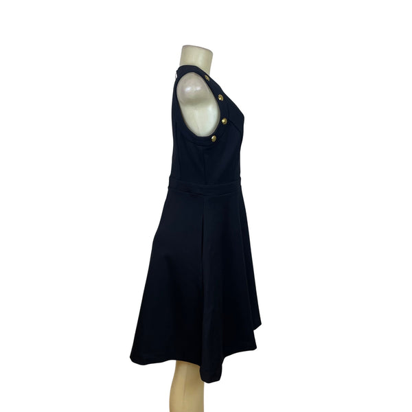 White House Black Market Womens Black Sleeveless Gold-Button Detail A-Line Dress Size 6
