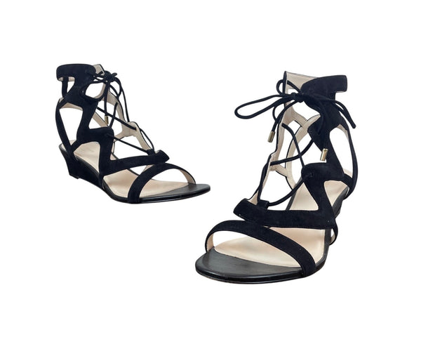 Cole Haan Black Suede Vable Wedge II Strappy Womens Sandals Size 10.5B