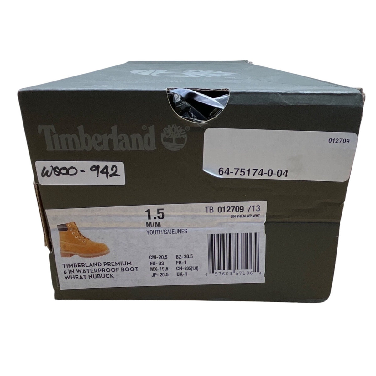 Timberland Premium Youth Brown Nubuck Waterproof Wheat 6" Boots Size 1.5M
