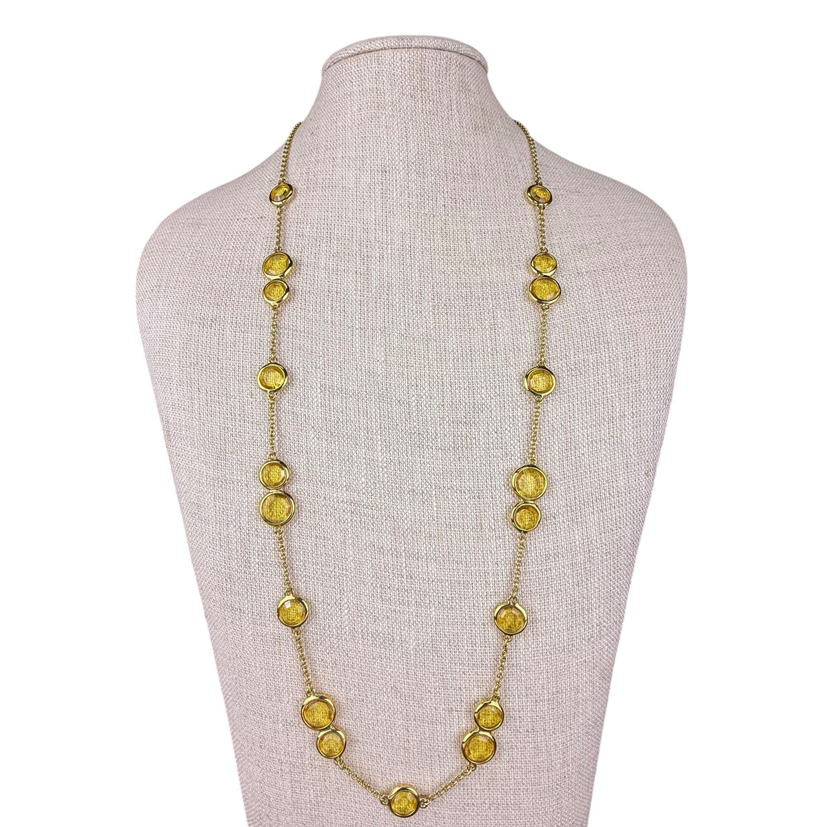Kate Spade New York Womens Gold Tone Long Necklace Yellow Faceted Stones