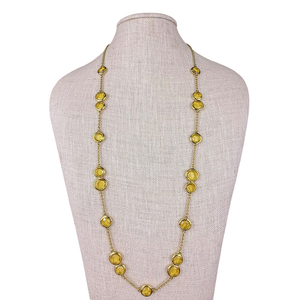Kate Spade New York Womens Gold Tone Long Necklace Yellow Faceted Stones