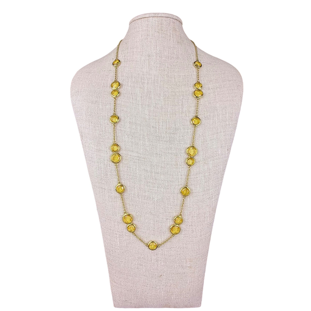 Kate Spade New York Womens Gold Tone Long Necklace Yellow Faceted Stones