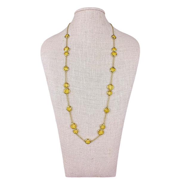 Kate Spade New York Womens Gold Tone Long Necklace Yellow Faceted Stones