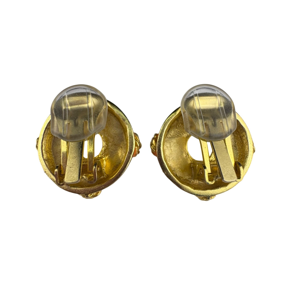 Vintage Clip-On Earrings Gold Tone Faux Pearl Orange Enamel Retro Statement Jewelry