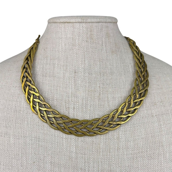 Vintage Womens Gold Tone Alloy Woven Chain Necklace With Hook Clasp