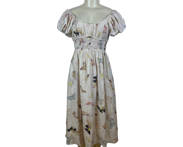 Jacquie The Label Butterfly Print Women’s White Peasant Dress Size S