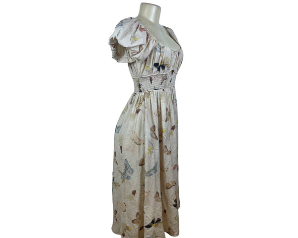 Jacquie The Label Butterfly Print Women’s White Peasant Dress Size S