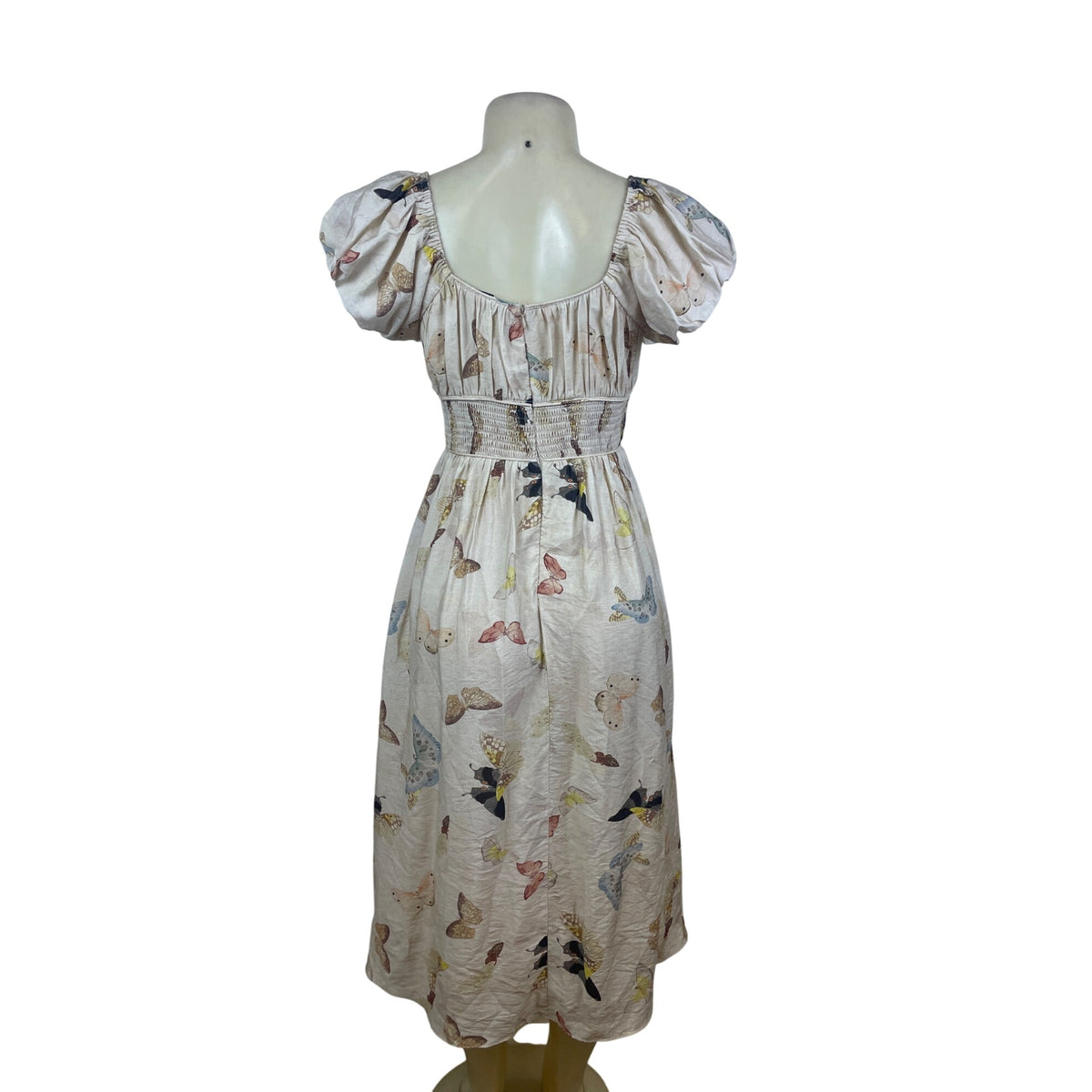 Jacquie The Label Butterfly Print Women’s White Peasant Dress Size S