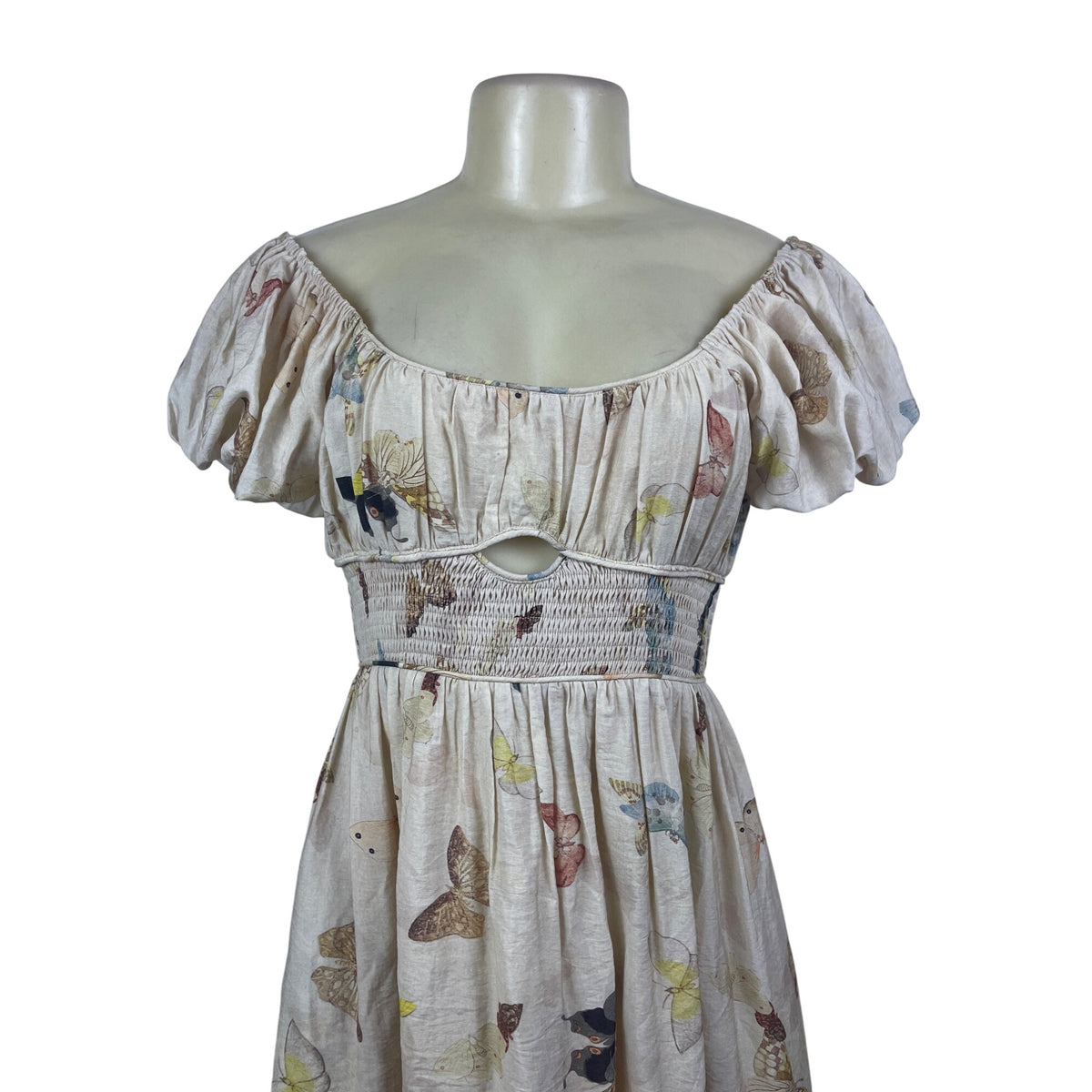 Jacquie The Label Butterfly Print Women’s White Peasant Dress Size S