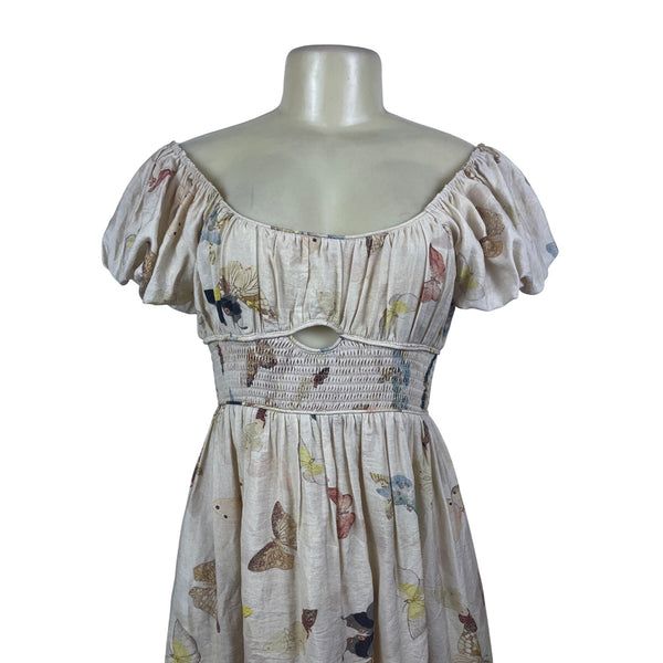 Jacquie The Label Butterfly Print Women’s White Peasant Dress Size S