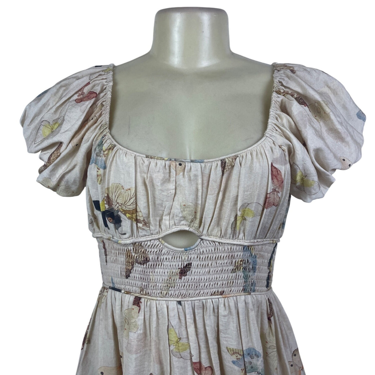 Jacquie The Label Butterfly Print Women’s White Peasant Dress Size S