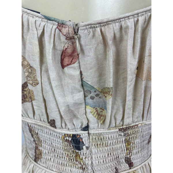 Jacquie The Label Butterfly Print Women’s White Peasant Dress Size S