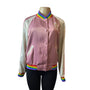Coach Women's Pink Button Down Varsity Jacket With Rainbow Trim Sz M