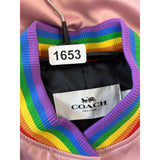 Coach Women's Pink Button Down Varsity Jacket With Rainbow Trim Sz M