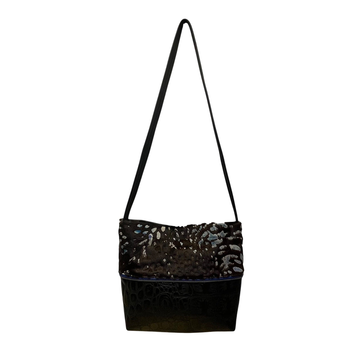 Black & Blue Women’s Faux Crocodile And Fur Shoulder Bag With Adjustable Strap