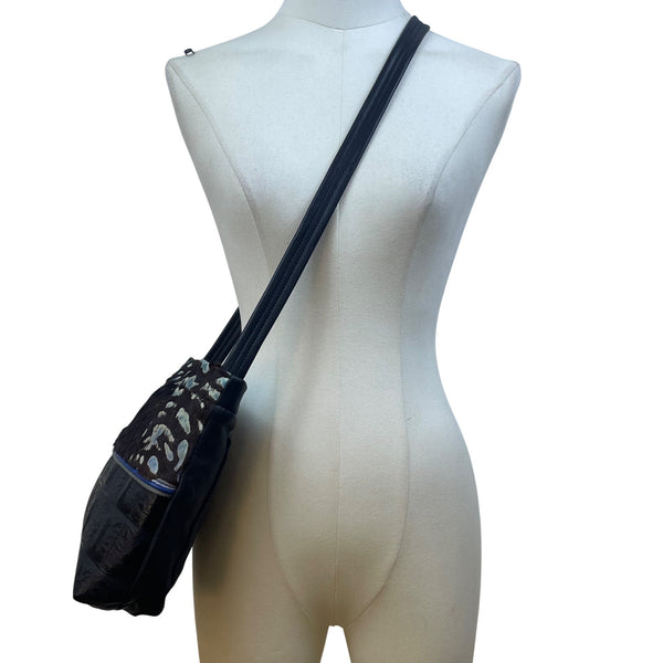 Black & Blue Women’s Faux Crocodile And Fur Shoulder Bag With Adjustable Strap