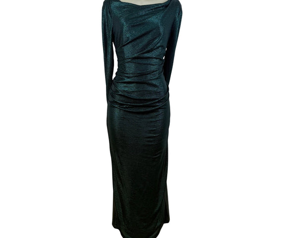 R&M Richard’s Green Metallic Long Sleeve Maxi Dress Women's Shimmery Sz 12