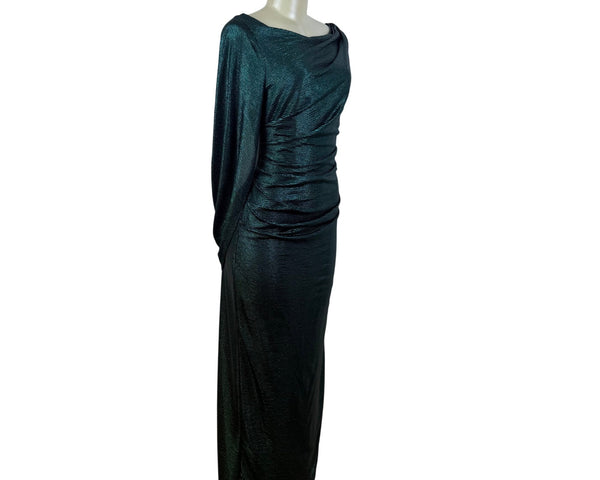 R&M Richard’s Green Metallic Long Sleeve Maxi Dress Women's Shimmery Sz 12