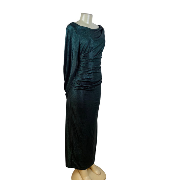 R&M Richard’s Green Metallic Long Sleeve Maxi Dress Women's Shimmery Sz 12