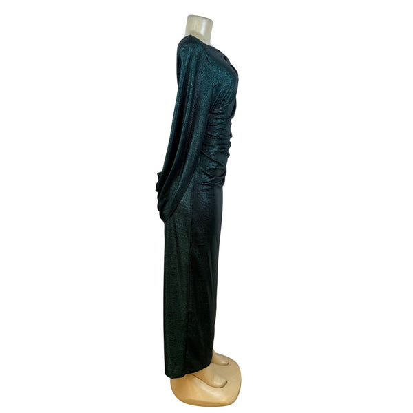 R&M Richard’s Green Metallic Long Sleeve Maxi Dress Women's Shimmery Sz 12
