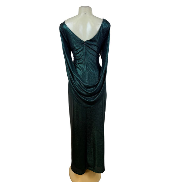 R&M Richard’s Green Metallic Long Sleeve Maxi Dress Women's Shimmery Sz 12