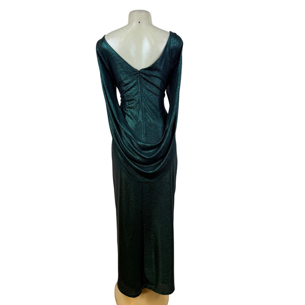 R&M Richard’s Green Metallic Long Sleeve Maxi Dress Women's Shimmery Sz 12