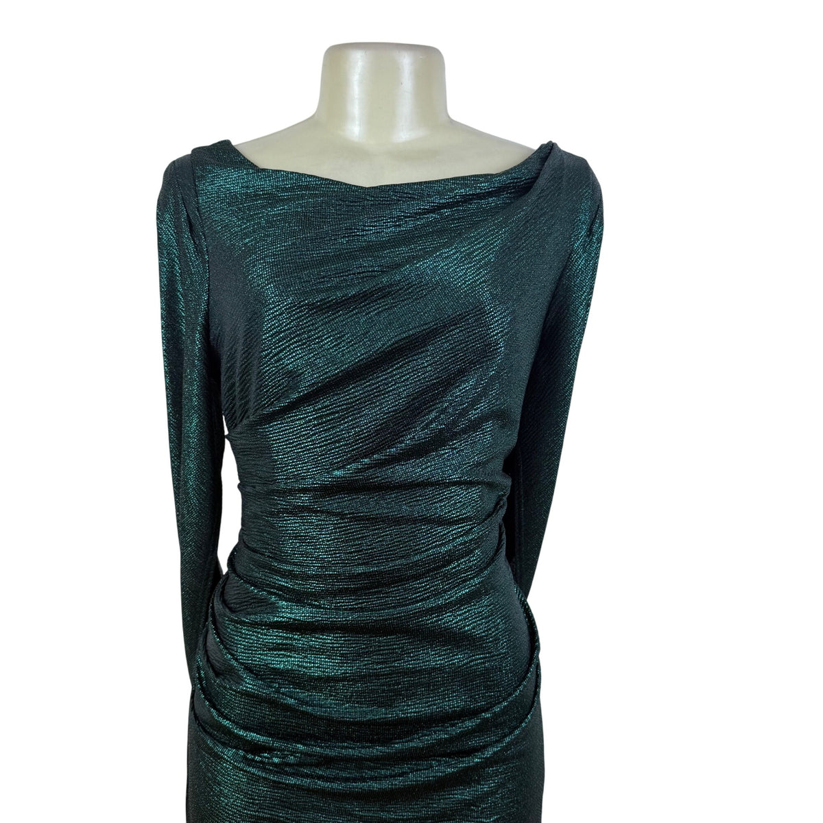 R&M Richard’s Green Metallic Long Sleeve Maxi Dress Women's Shimmery Sz 12