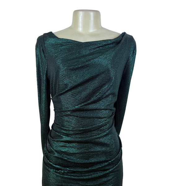 R&M Richard’s Green Metallic Long Sleeve Maxi Dress Women's Shimmery Sz 12