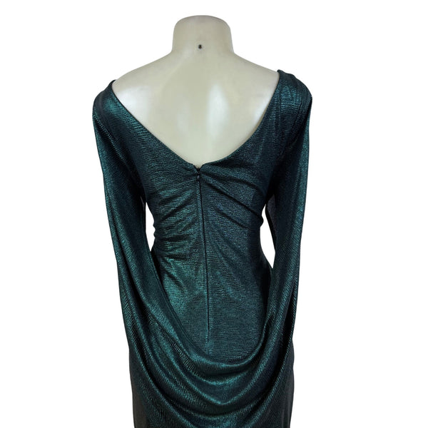 R&M Richard’s Green Metallic Long Sleeve Maxi Dress Women's Shimmery Sz 12