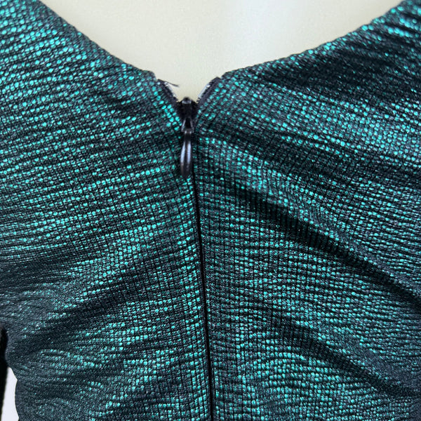 R&M Richard’s Green Metallic Long Sleeve Maxi Dress Women's Shimmery Sz 12
