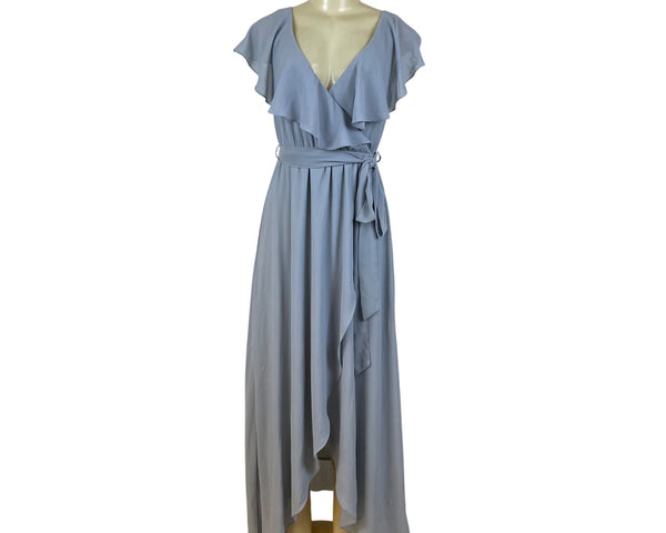 Baltic Born Womens Light Blue Polyester Wrap Maxi Dress With Ruffle Detail Size M