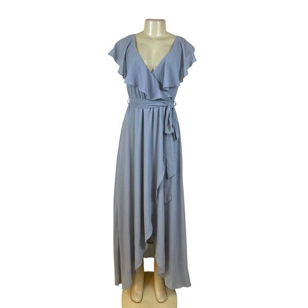 Baltic Born Womens Light Blue Polyester Wrap Maxi Dress With Ruffle Detail Size M
