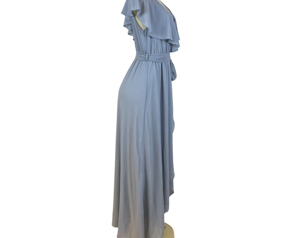 Baltic Born Womens Light Blue Polyester Wrap Maxi Dress With Ruffle Detail Size M