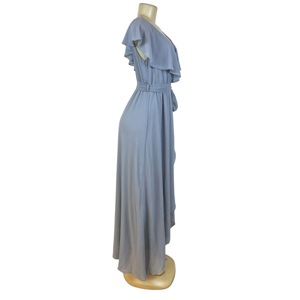Baltic Born Womens Light Blue Polyester Wrap Maxi Dress With Ruffle Detail Size M