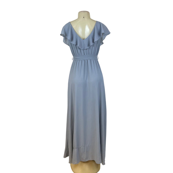 Baltic Born Womens Light Blue Polyester Wrap Maxi Dress With Ruffle Detail Size M