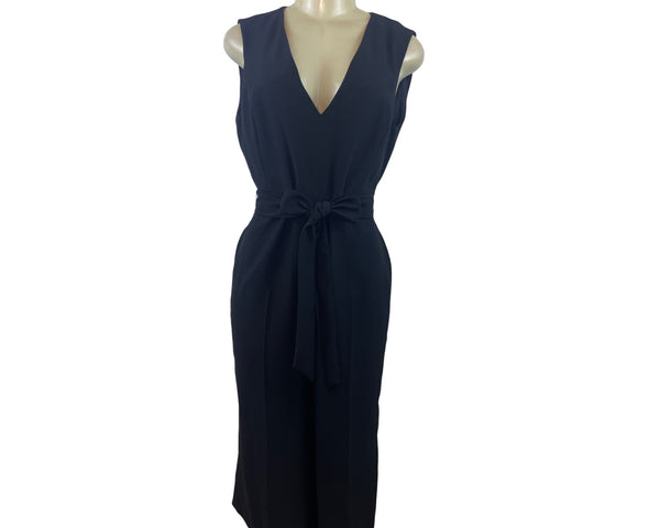 Icōne Black Sleeveless Midi Jumpsuit With Tie Waist & V-Neckline Size 8