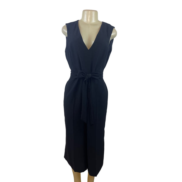 Icōne Black Sleeveless Midi Jumpsuit With Tie Waist & V-Neckline Size 8