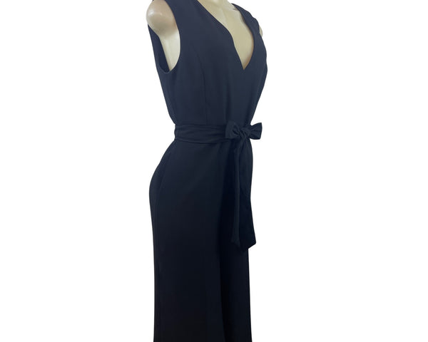 Icōne Black Sleeveless Midi Jumpsuit With Tie Waist & V-Neckline Size 8