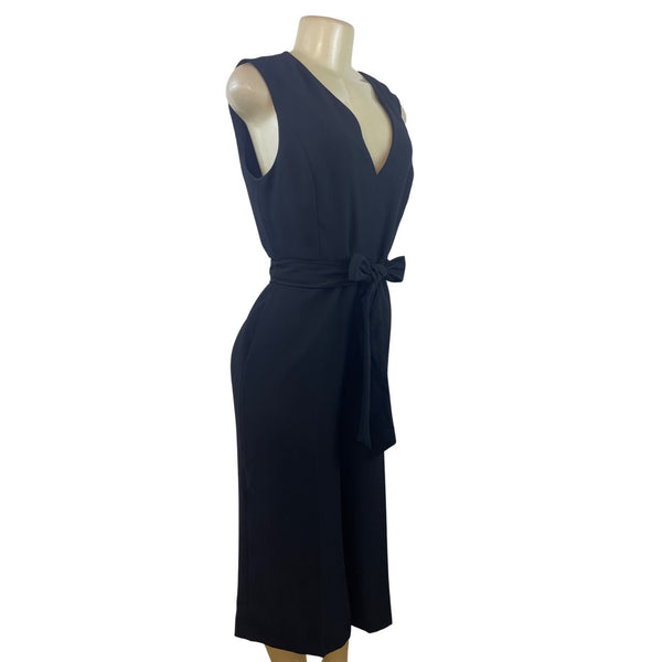 Icōne Black Sleeveless Midi Jumpsuit With Tie Waist & V-Neckline Size 8