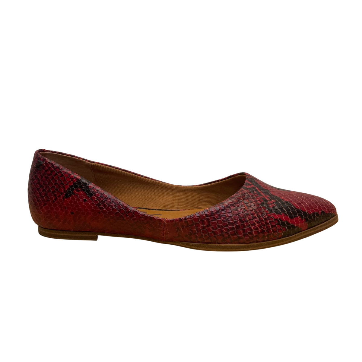 Zodiac Women’s Red Leather Embossed Snakeskin Pointed Toe Hill Flats Size 8M