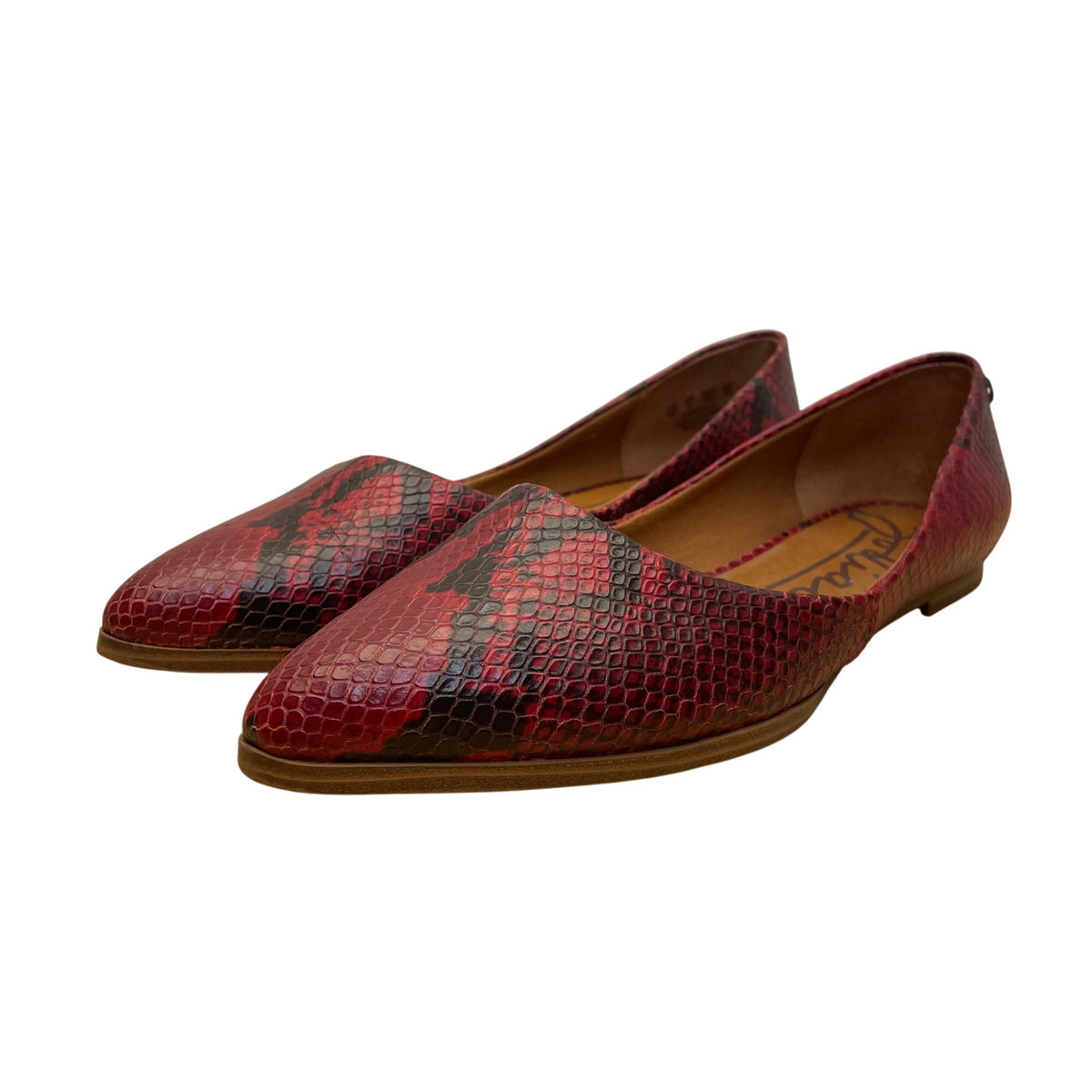 Zodiac Women’s Red Leather Embossed Snakeskin Pointed Toe Hill Flats Size 8M