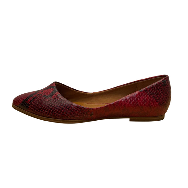 Zodiac Women’s Red Leather Embossed Snakeskin Pointed Toe Hill Flats Size 8M