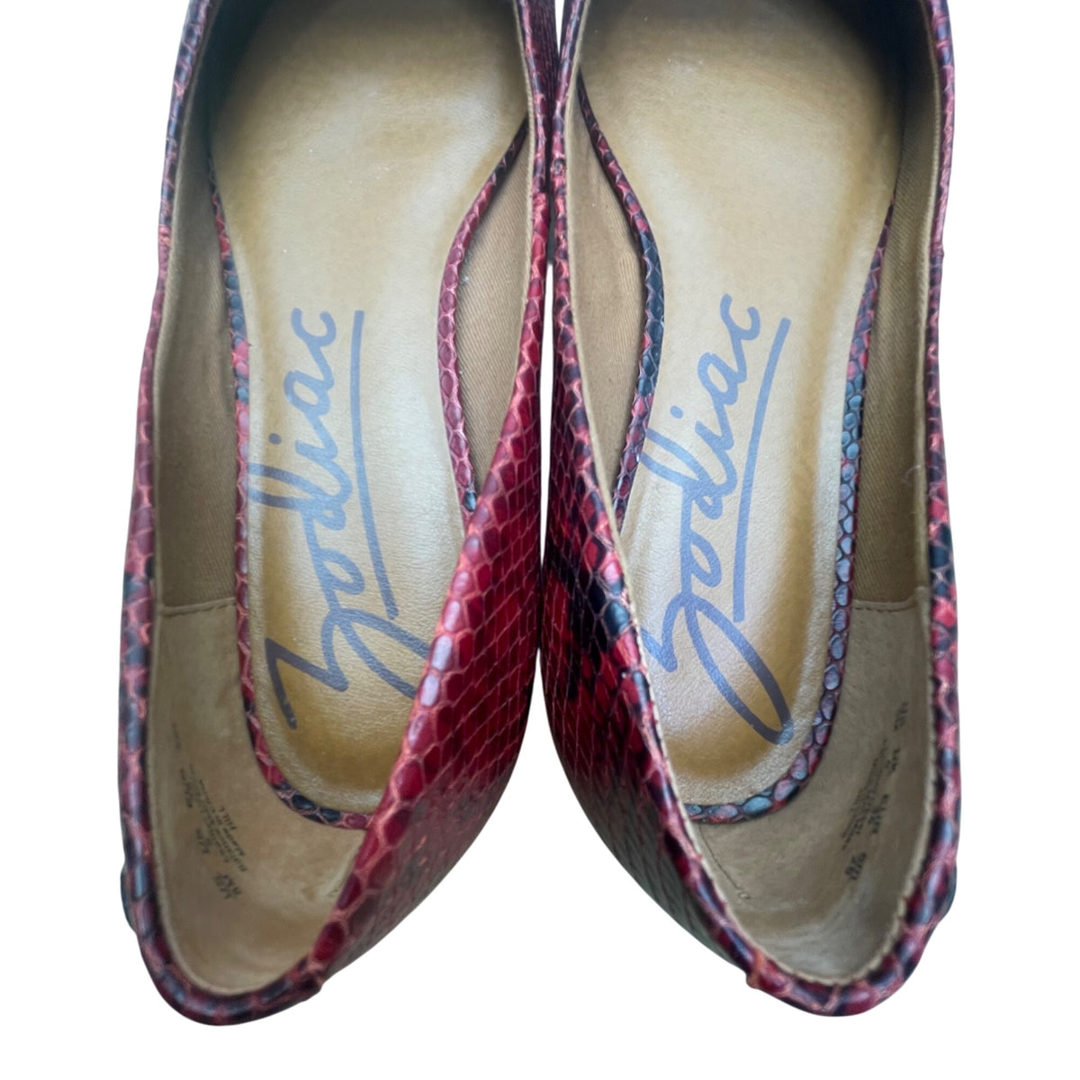 Zodiac Women’s Red Leather Embossed Snakeskin Pointed Toe Hill Flats Size 8M