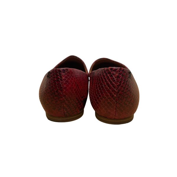 Zodiac Women’s Red Leather Embossed Snakeskin Pointed Toe Hill Flats Size 8M